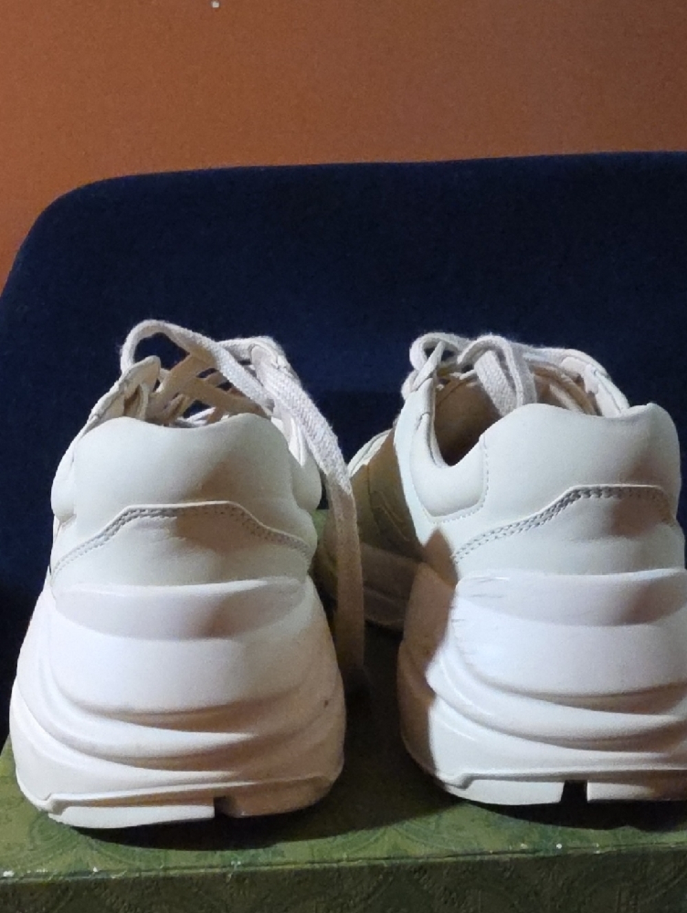Authentic Gucci Rhyton Logo Leather Sneakers Web Stripe White Size 7.5 - Picture 3 of 5
